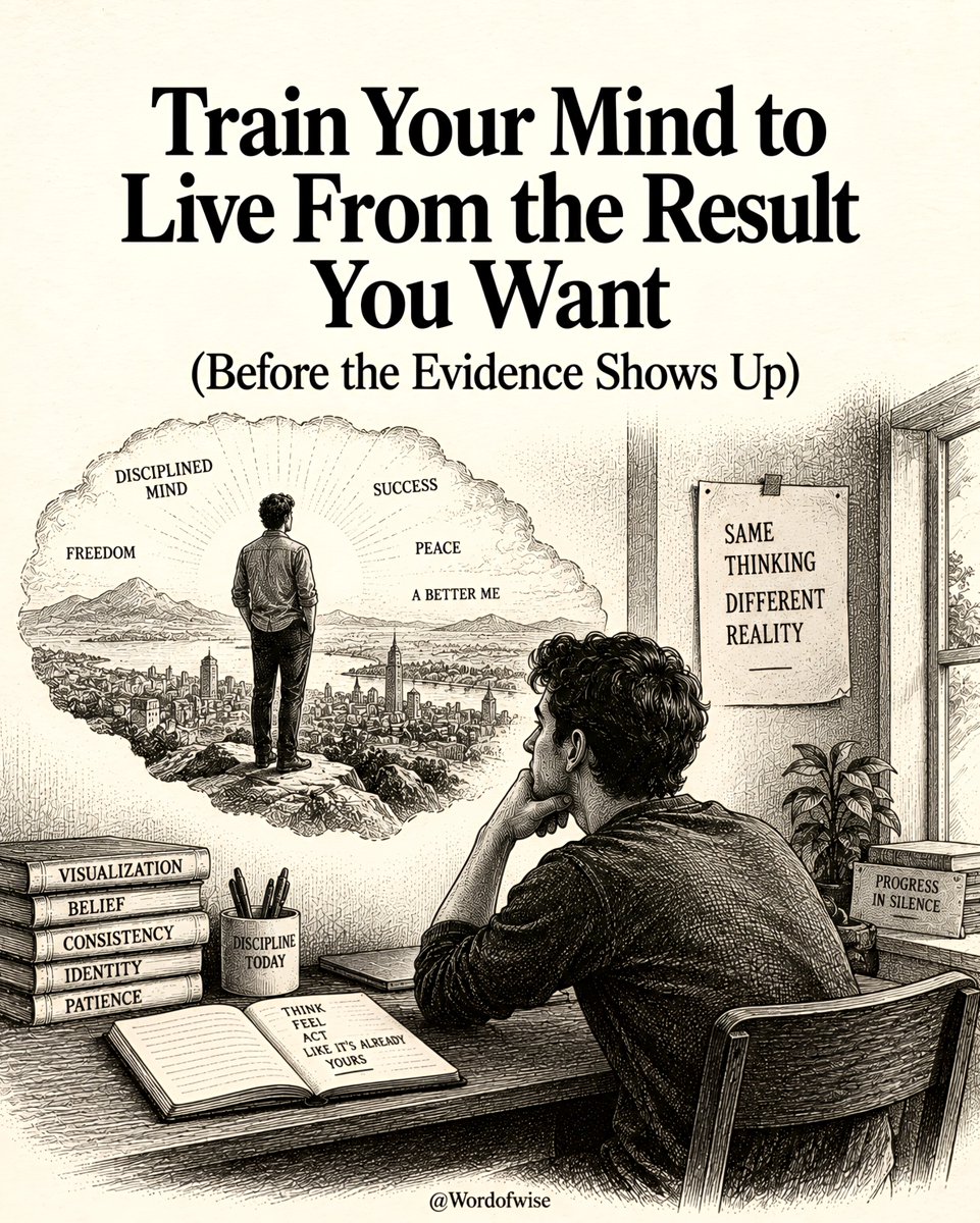 Wordofwise_'s tweet photo. Train Your Mind to Live From the Result You Want

(Before the Evidence Shows Up)

1.See The Result Before You See The Proof https://t.co/r5mU7fPHmG