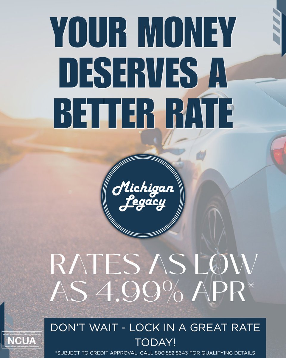 MILegacyCU's tweet photo. Time to level up with a car that's all yours. With competitive auto loan options, getting behind the wheel may be easier than you think. Call or visit our website for mor information today! 📷📷 #FreedomToDrive #FirstCarGoals #LifeOnYourTerms https://t.co/V1yOO7YY5I