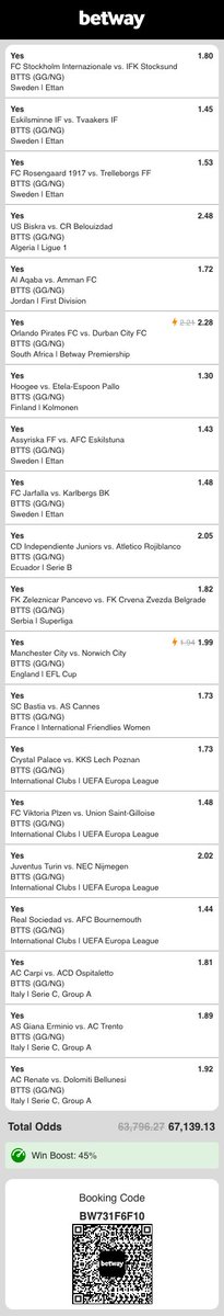 BTTSPLUG_'s tweet photo. I just placed a bet with Betway. Tap here to copy my bet or search for this booking code in the Multi Bet betslip BW731F6F10 https://t.co/cWRZFD9HYM

Both teams to score 🔥🔥👨🏽‍🍳

67,139.13 odds 💸💸💸

Kickoff starts 19:00 🕖 ⚽️🥅 https://t.co/Al5rnaxYfm