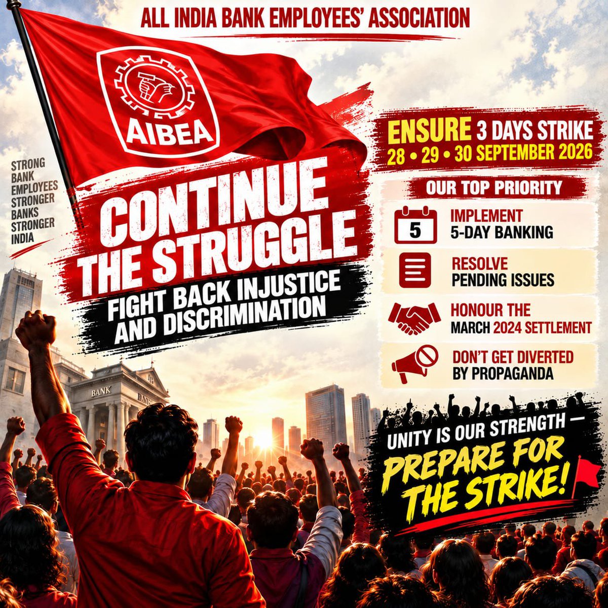 AIBEAofficial's tweet photo. Unity Is Our Strength — Prepare for the Strike!
#AIBEA https://t.co/lXanPB87tF