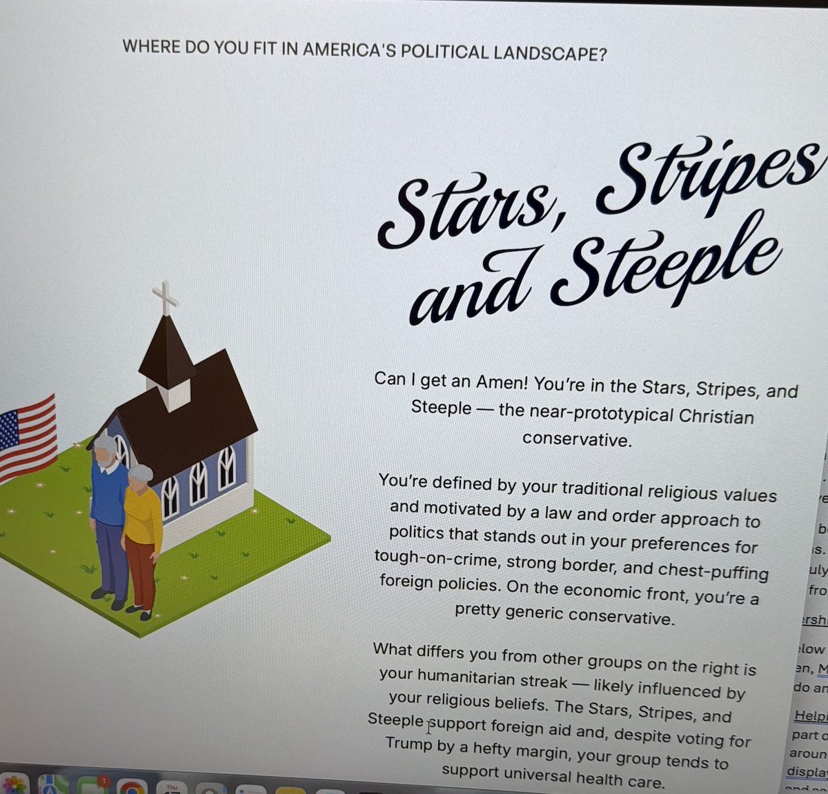 jason_mangone's tweet photo. Just took the @SearchlightInst quiz that we @MoreInCommon_US helped with. As someone who attended mass this morning and has an American flag behind him, my segment name makes me feel SEEN! https://t.co/Q11wu779LU