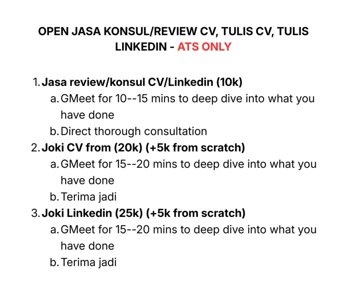 meknagget's tweet photo. Jujur karena banyak yang mau dan gue butuh money aku beneran open review/konsultasi CV, sama joki CV/Linkedin yah terims oomf <3 https://t.co/Vz8J3zo0nL