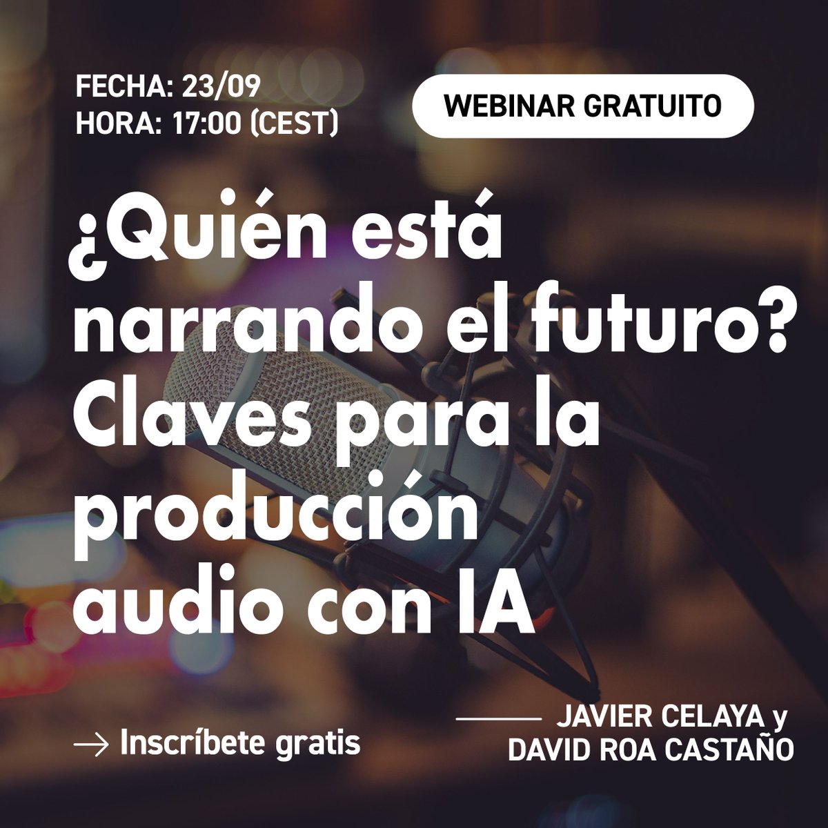 fundacionGSR's tweet photo. ¿QUIÉN ESTÁ NARRANDO EL FUTURO? CLAVES PARA LA PRODUCCIÓN AUDIO CON IA 

JAVIER CELAYA y DAVID ROA CASTAÑO

El audio es el formato que más crece en el mundo editorial en español... pero producirlo con calidad profesional sigue siendo un lujo para muchas editoriales. La IA está cambiando esa ecuación. 
Ven a nuestro webinar gratuito y descubre el curso "Uso de la IA para Producción de Audiolibros, Podcasts y Ficción Sonora", impartido por PARIX donde aprenderás a producir audio de alta gama sin disparar tus costes.

Miércoles 23 de septiembre
17:00 – 17:50 (CET)
INSCRIBIRME https://t.co/B37Ea7TuD3