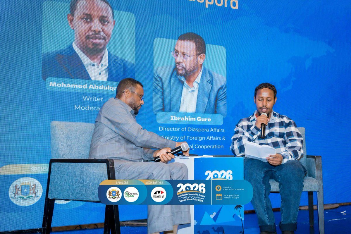 SafwacOrg's tweet photo. Somali Week Cairo 2026 🇸🇴

We were pleased to welcome H.E. Ibrahim Gure, Director of Diaspora Affairs at Somalia’s Ministry of Foreign Affairs, for the panel:

“The Somali Government and Its Policies Towards Somalis in the Diaspora.”

#SomaliWeekCairo2026 #SomaliDiaspora #Somalia https://t.co/wzYoBke3GW