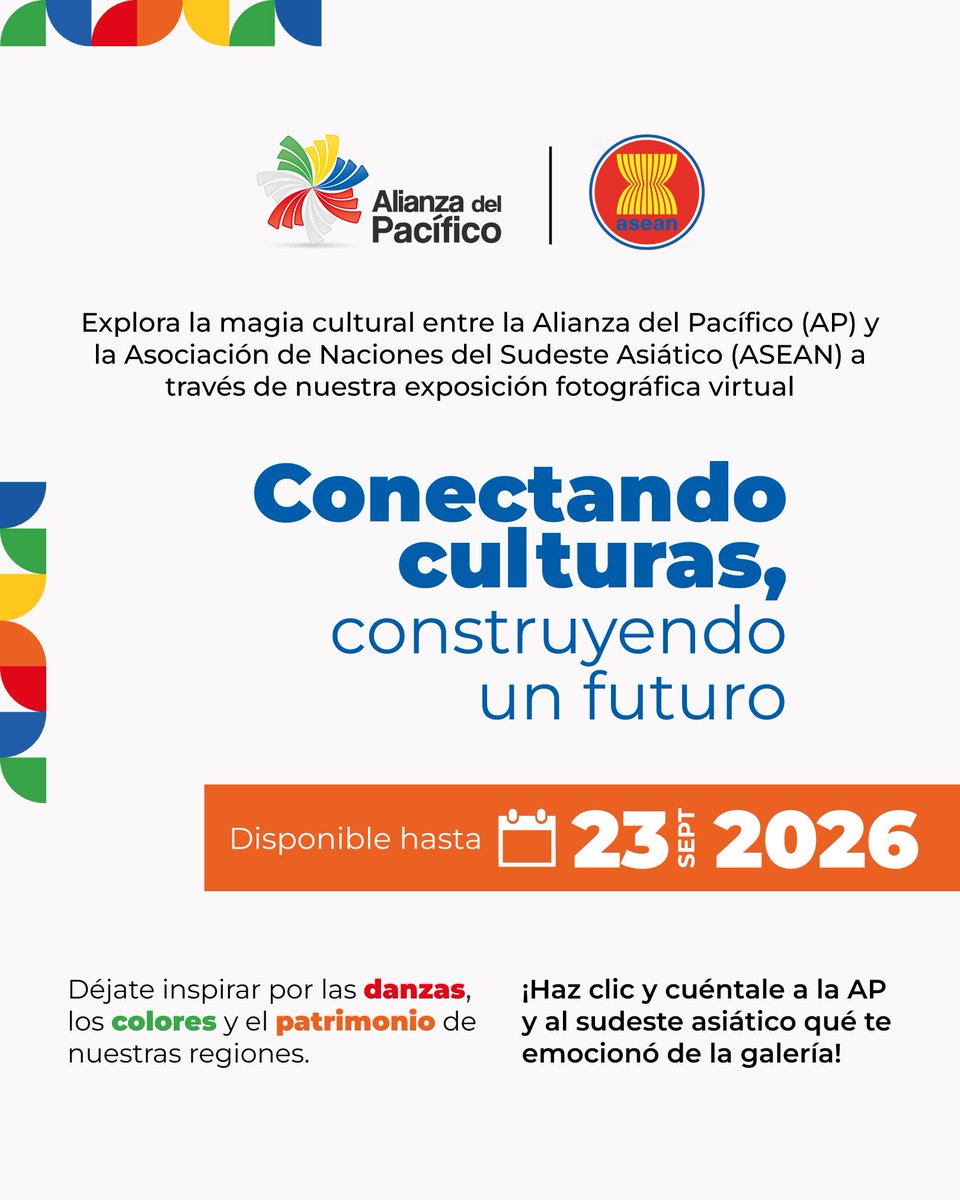 EmbaMexAr's tweet photo. 📷Explora la "Semana Cultural ASEAN-AP: Exposición Fotográfica Virtual" para descubrir los paisajes, las tradiciones y las expresiones culturales que acercan a la Alianza del Pacífico y a la ASEAN.
🔗https://t.co/lPkP05YMyh
🗓️Disponible hasta: 23 de septiembre de 2026. https://t.co/m7r1RjzXcG