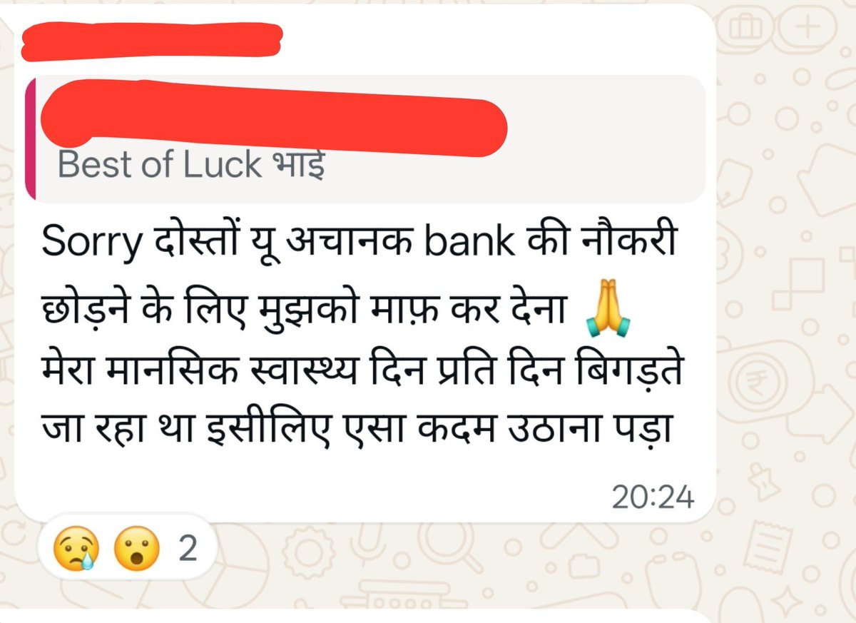 alashshukla's tweet photo. Thankyou @DFS_India @FinMinIndia for providing excellent environment for bankers.

One banker committed suicide and another one left the job.

Well done Unions as well for never fighting against suicides or attrition. https://t.co/2YHp3vobBN