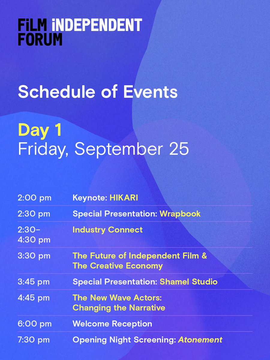 filmindependent's tweet photo. #FiForum26 has an exciting schedule of panels, workshops and screenings designed to help filmmakers get their projects made. 🎬
The Forum is next week SEP 25-26 in LA. Check our panelists & grab your pass here: https://t.co/xkyhjncYg1 https://t.co/0MNUreXsiO
