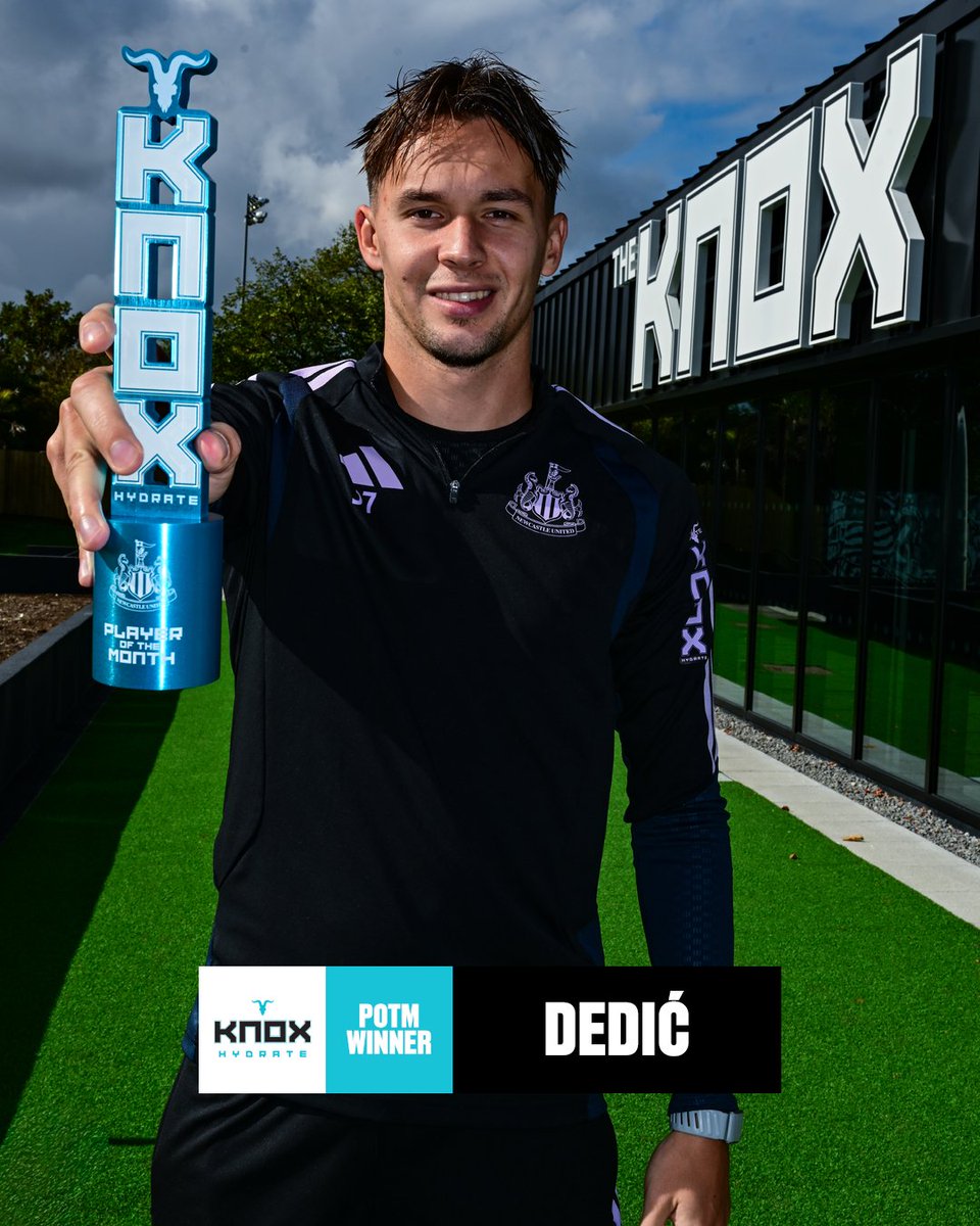 NUFC's tweet photo. Presenting your @knoxhydrate Player of the Month for August, Amar Dedić!

A great start to life in black and white Amar 👏 https://t.co/G9LE3PQTGE