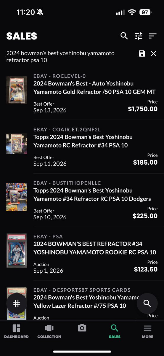 MattMoczy's tweet photo. Any Yamamoto/Dodgers fans looking for a nice RC 💎?

$150 shipped, most recent comps attached. https://t.co/1SPxJSSe0Q
