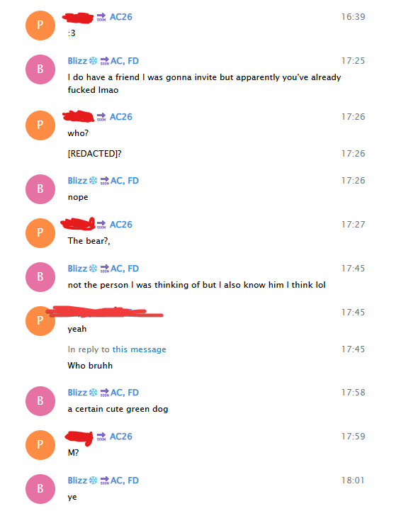 PartDoggo's tweet photo. TW - P*do, Cub, Zoo, Feral, Babyfur
 
 There is something I need to talk about. I got sent the telegram chat logs of Blizz a 23 year old where he tried to meet up for an "orgy" with a 15 year old furry at the Furpoc and ANE furry conventions in 2025

1/6 https://t.co/RtsXpV4jTV
