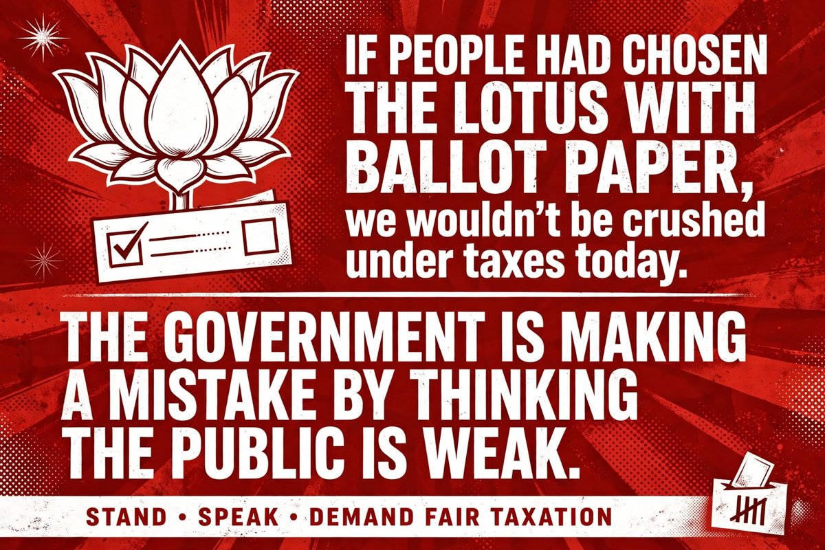 SRISHIVAM323849's tweet photo. @IYC The #people choose the #lotus with #BIG hope, but got the #burden of taxes.
The #GOVT’s mistake is #treating the public as #weak; in a #democracy, the people’s #voice must be #heard, #arbitrary actions cause #harm. https://t.co/S8kN2eiIIH