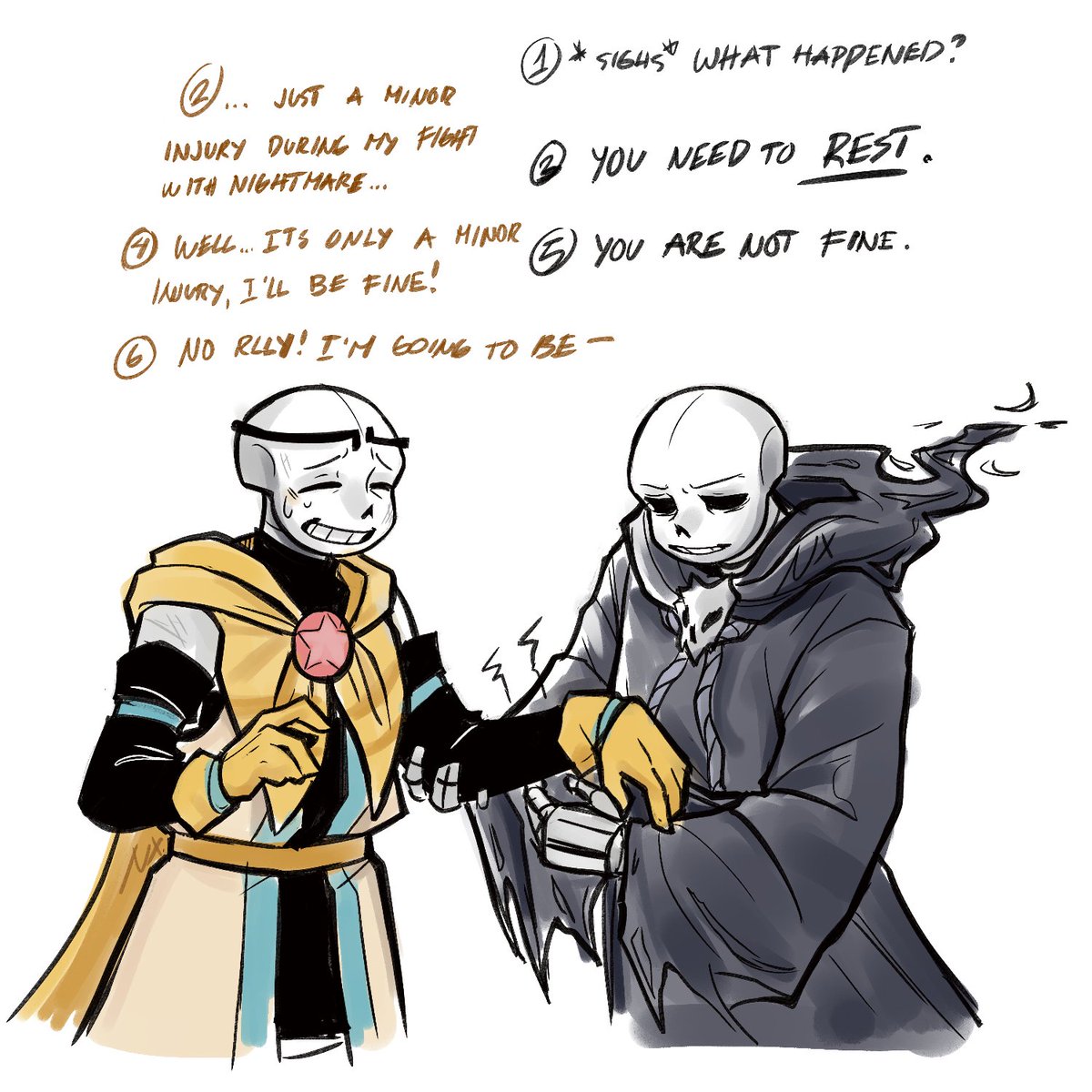 LazyKat20's tweet photo. I got inspired by @HONEYCHIPSS_ 's Dream and Reaper art; I just had to doodle them! :''3 
#dreamsans #reapersans #DreamxReaper https://t.co/NtDUAMiE1D