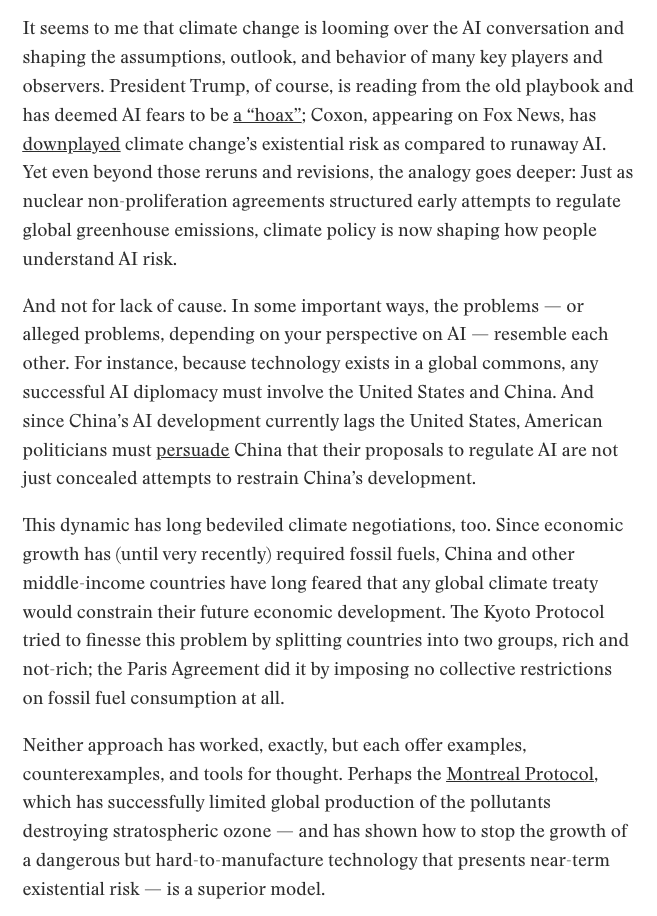 robinsonmeyer's tweet photo. Regardless of what you think about climate change, climate policy is clearly structuring how people respond to the premise of AI existential risk. I wrote about it for @heatmap_news: https://t.co/f94bjN93ZZ https://t.co/Gn4tGOjvVC