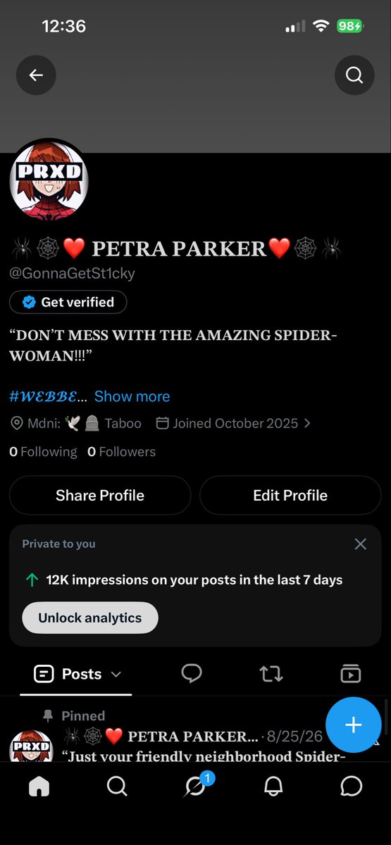 GonnaGetSt1cky2's tweet photo. ❤️🕷️ Hey y’all!! It’s @GonnaGetSt1cky 

My main account got suspended and doing multiple appeals wasn’t working. So I had to make another account. (Screw Elon)

Please retweet to find my mutuals!! https://t.co/z6RXmgcGJA