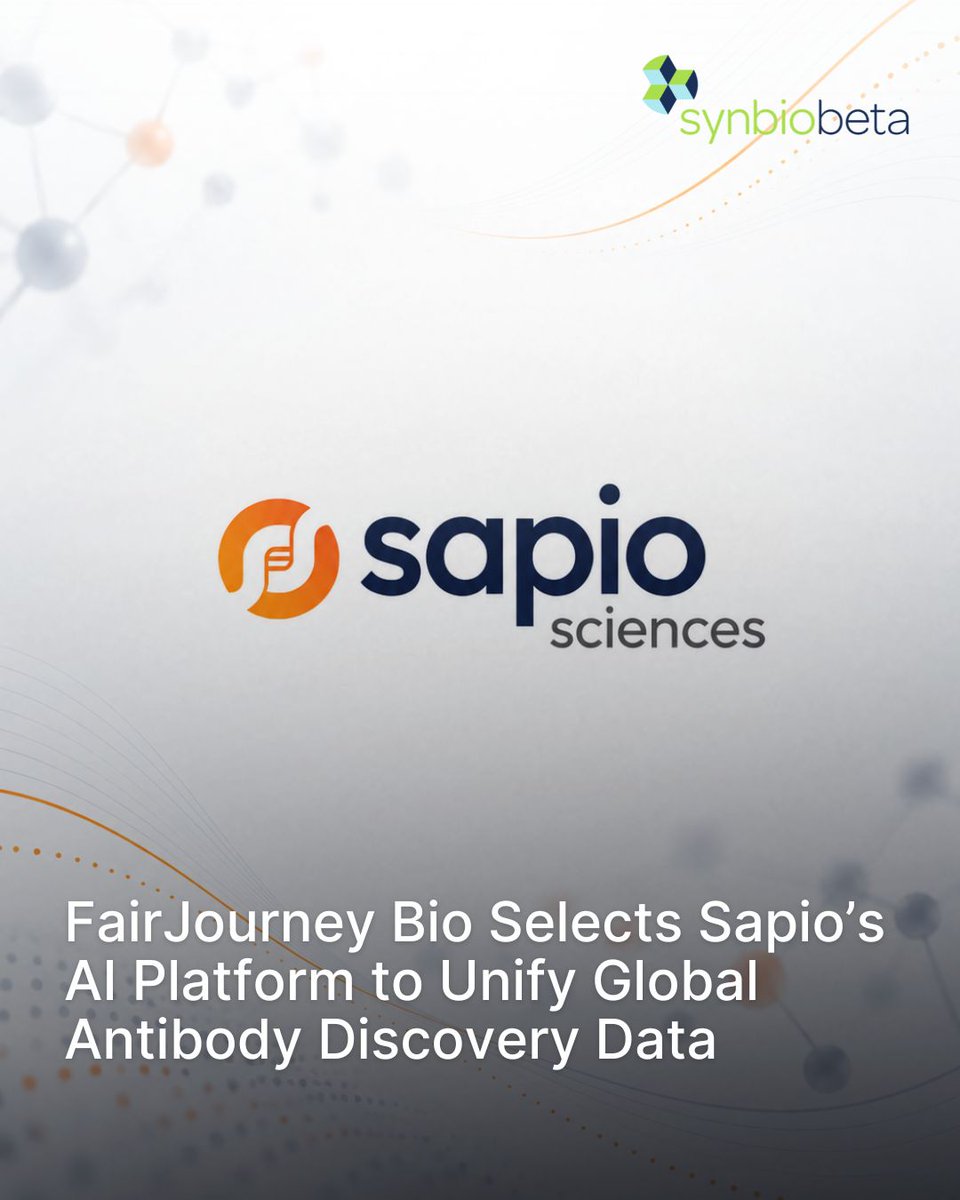 SynBioBeta's tweet photo. FairJourney Bio has selected @SapioSciences to unify antibody discovery data across its Porto, Cambridge and San Diego sites.

Its LIMS, ELN and Elain AI tools will replace disconnected records and manual reporting, potentially returning up to 40% of staff time to science.

https://t.co/aChQJaMCgG

Subscribe to our newsletter and get the biggest biotech news straight to your inbox 🧬
https://t.co/uNrxaa7z6R