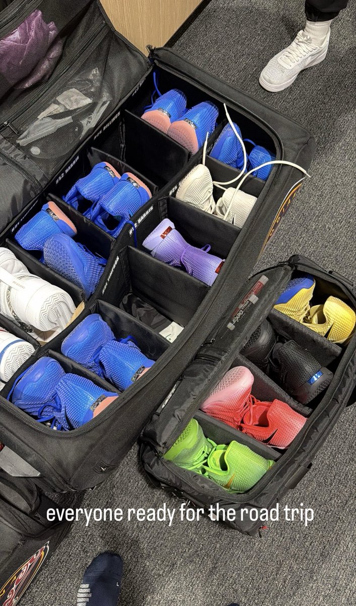 caitlinclarksty's tweet photo. Caitlin posted the whole team packed their Caitlin 1’s for the roadtrip 😭 https://t.co/B16lyUO7v0