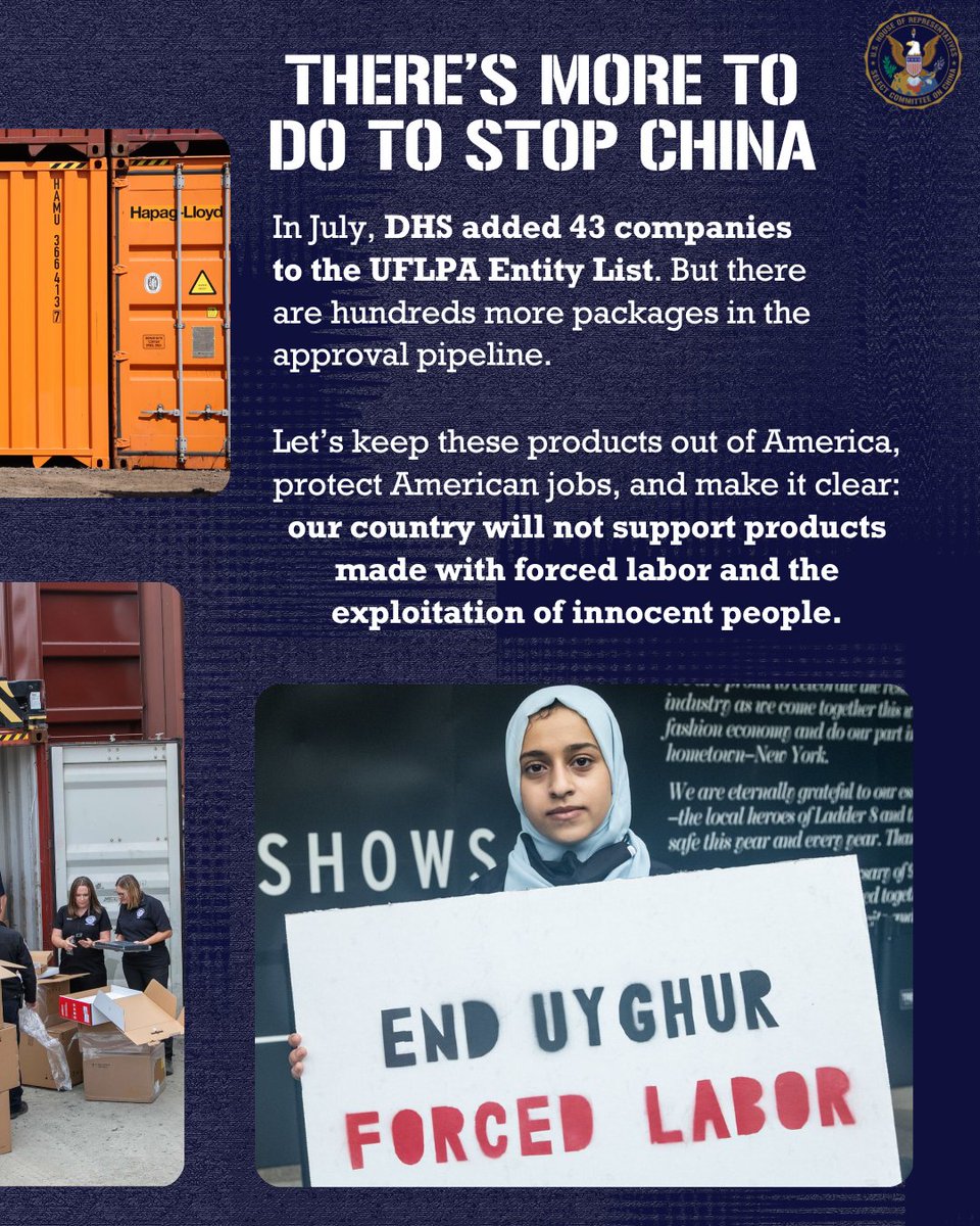 ChinaSelect's tweet photo. The Select Committee is asking @DHSgov how forced-labor goods are identified and kept out of American markets, and where enforcement can be strengthened. https://t.co/f6DognaHwW