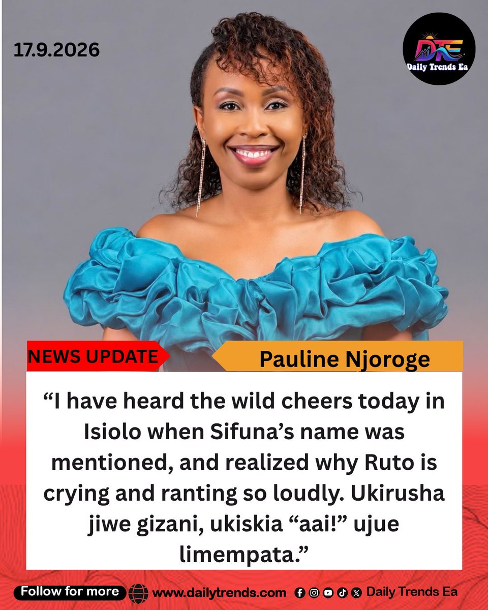 DailyTrendsEa's tweet photo. "I have heard the wild cheers today in Isiolo when Sifuna’s name was mentioned, and realized why Ruto is crying and ranting so loudly. Ukirusha jiwe gizani, ukiskia “aai!” ujue limempata." Pauline Njoroge
#StudyAbroadWithOptions #HomabayFocus Suba South Misambi Modern Market #NyanzaRising #RejectTertiaryBill2026 #ElimuSiDeni Mama Mboga