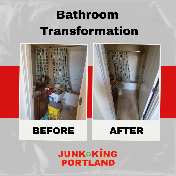 PortlandJunk's tweet photo. Small rooms fill up fastest. 🚿

No storage to absorb it, so boxes and bins end up on the floor — and stay there. Our Portland crew clears the whole room in one visit, priced before anything moves.

Free estimate: (503) 549-9022

#TransformationThursday #JunkKingPortland https://t.co/2oKyTJ1ok9