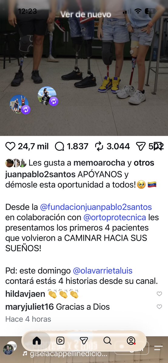 gabyarocha's tweet photo. Esta es de las noticias más emotivas que he visto hoy: 
La presentación de los 4 primeros pacientes que logran volver a caminar 
tras las amputaciones que sufrieron después de los terremotos. 
Gracias a la Fundación JuanPablo2Santos y a Ortoprotécnica.
🥹
Podemos ayudar a otros👇🏼 https://t.co/QTdt0dr7Ob