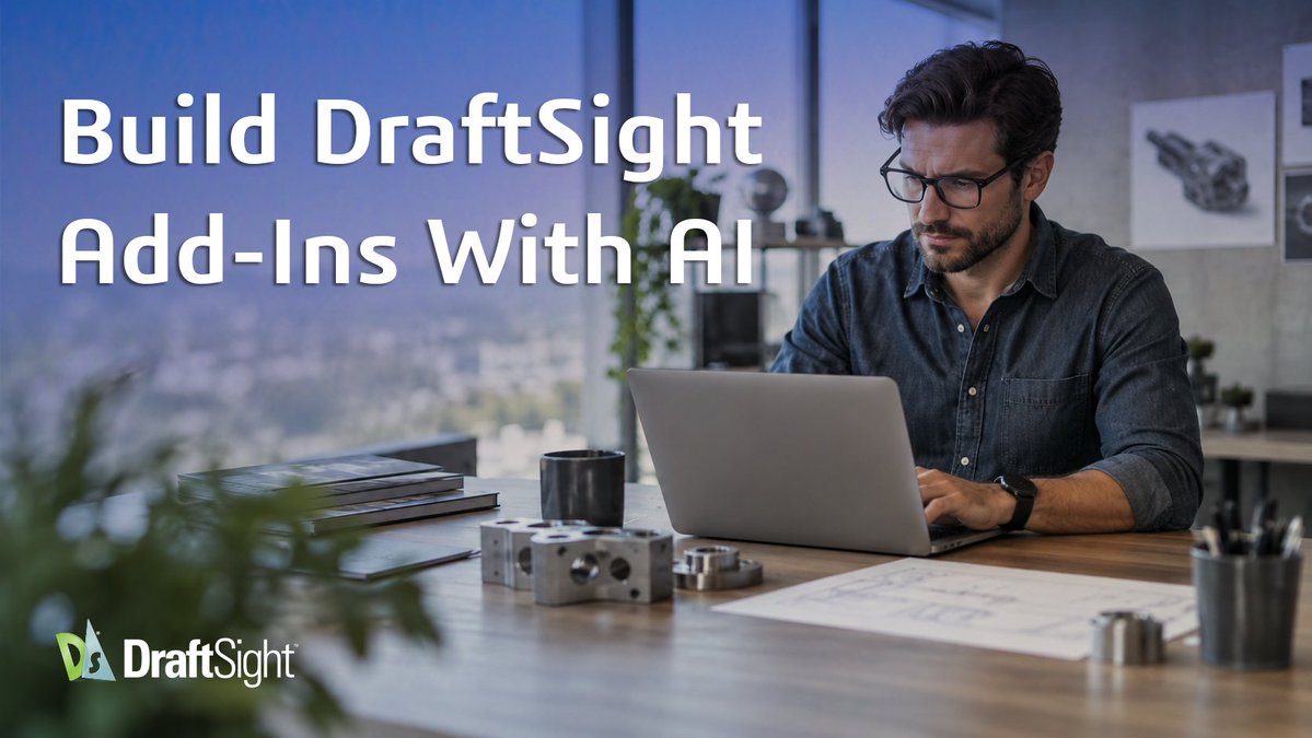 SOLIDWORKS's tweet photo. What would you build for #DraftSight if writing the code were no longer the first hurdle?
✅A tool for a repetitive drawing check? 
✅A better way to work with G-code? 
✅A custom command advisor? 
✅An add-in that brings AI assistance directly into DraftSight?

In the on-demand webinar, Build Custom DraftSight Add-Ins with AI, DraftSight Technical Sales Manager Brian Vanasse shows how he used AI alongside the DraftSight API to turn ideas like these into working add-ins. ✨Watch Now: https://t.co/ec9TzGFzNb