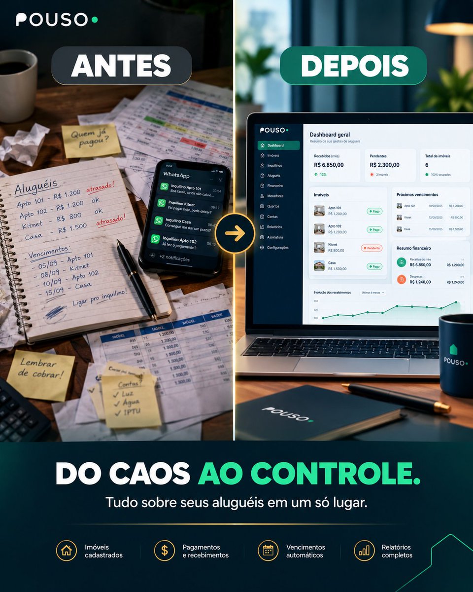 pousoapp's tweet photo. Caderno. WhatsApp. Planilha. Anotações soltas.

Ou tudo organizado em um só lugar.

#Pousoapp #GestaoDeAlugueis #Aluguel #Imoveis #Proprietario #GestaoImobiliaria #SaaS #PequenoProprietario https://t.co/PNnqHVuhNX