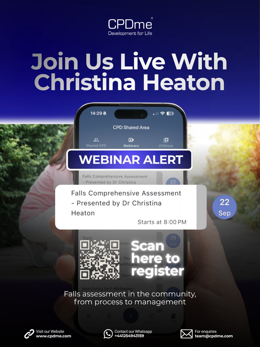 cpdme's tweet photo. π New live webinar next Tuesday β¨
π
Tuesday 22 September
π 20:00 to 21:00
π» Live online
π Register now, Included with Premium and Corporate membership β¨
π https://t.co/iaxiwSwkvW
π +44 1254 943159
π§ team@cpdme.com
#CPDMEWEBINAR #CPDme #CPDMadeSimple #FallsPrevention https://t.co/6xIWpgmhQE