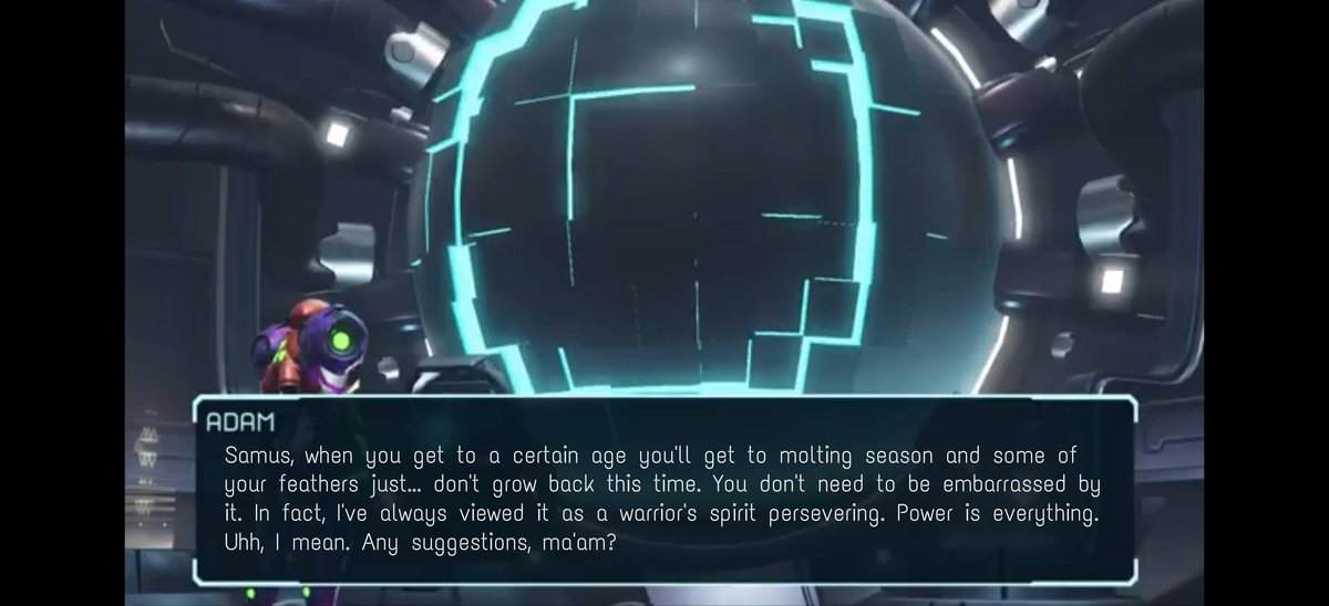 MetroidTrivia's tweet photo. Metroid Dread spoilers!

At the end of Metroid Dread, it is revealed that the Adam computer you were talking to was actually Raven Beak the whole time. 

Attentive players may have noticed some inconsistencies in "Adam's" behavior. Here are my favorite examples of forshadowing https://t.co/TJ0IBKTlis