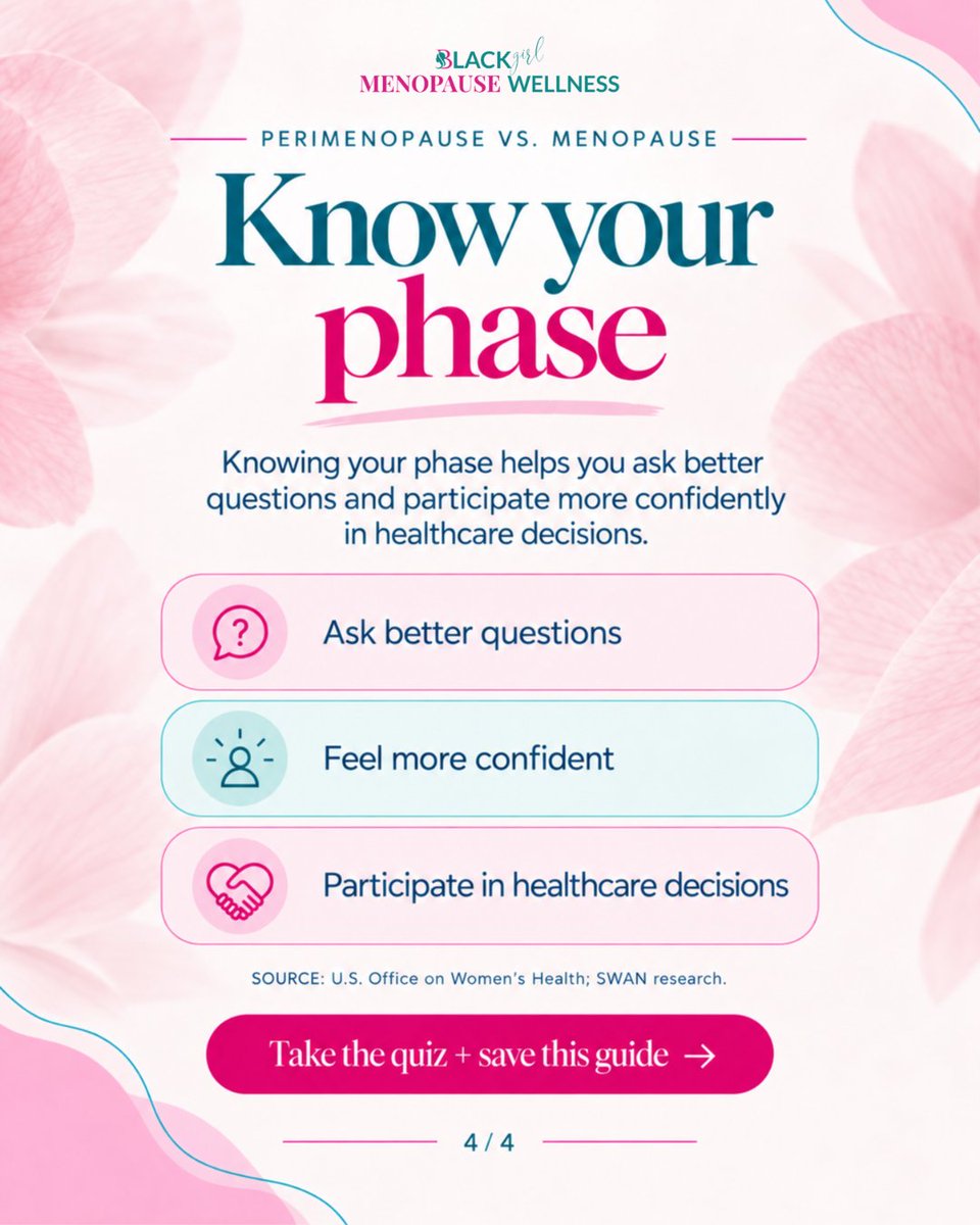 CharmaineVShaw's tweet photo. Perimenopause and menopause are not the same thing. Perimenopause is the years before menopause, when hormones and periods may become unpredictable.

Source: U.S. Office on Women’s Health. https://t.co/klxpQPypic

#BlackgirlMenopauseWellness #PerimenopauseExplained #Menopause https://t.co/48AVbZ2FLo