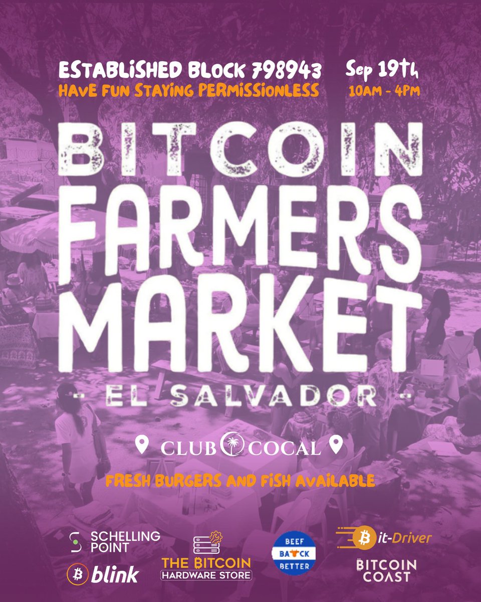 btcfarmersmrkt's tweet photo. ¡Nos vemos este sábado!

Muchas gracias @BitcoinCoast_sv @bitdriver_sv @blink @tbhs_sv @SchellingP21 @beefbackbetter ♥️ https://t.co/6ueyCEvT3t