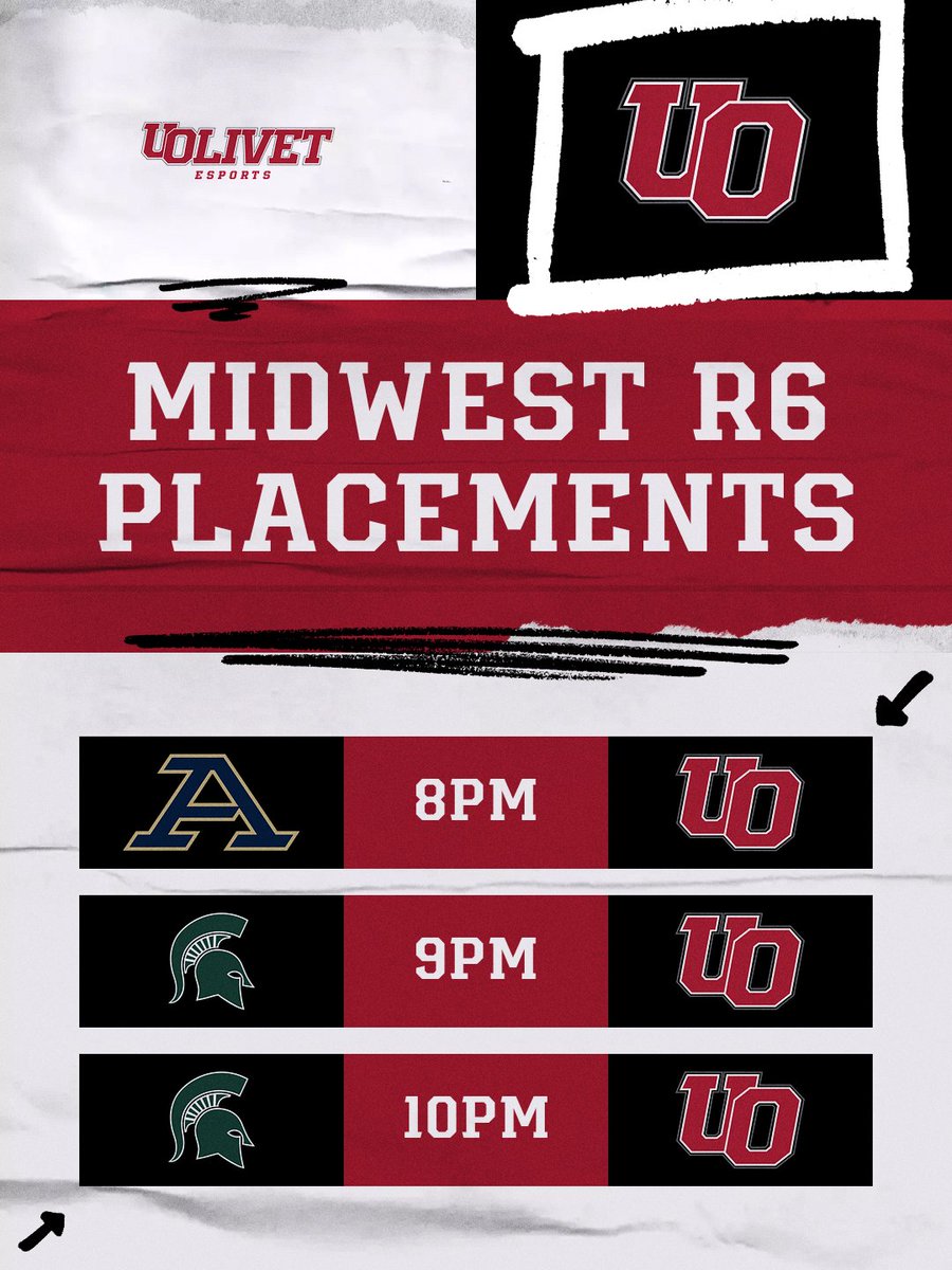 UOlivetESPORTS's tweet photo. R6 Comets are kicking off their season tonight in MWR6! 

We’re facing off against Akron Gold, MSU White, and MSU Green in our first set of placement matches!

Come support the Comets at Block House or tune in online at https://t.co/R0SsmSdlGf
#GoComets #UONation #RepTheVet https://t.co/f9fKCPZ5Cm