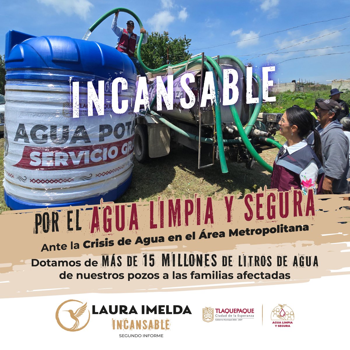 GobTlaquepaque's tweet photo. 💧 INCANSABLE POR EL AGUA LIMPIA Y SEGURA
Ante la crisis hídrica, no dejamos solas a las familias.
Dotamos de nuestros pozos y acercamos agua para acompañar a quienes más lo necesitan.
Porque el agua es un derecho.
#LauraImelda
#Incansable
#SegundoInforme https://t.co/gaKZo3H0wp