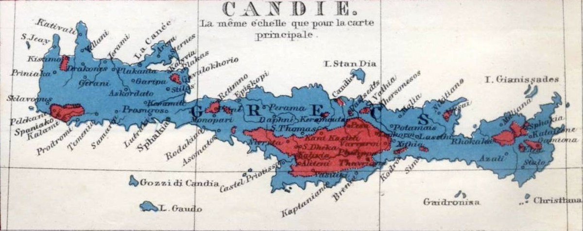 dailyottoman's tweet photo. Girit Adası'nın etnik yapısı, (1861).  

• Rumlar: mavi - Türkler: kırmızı. https://t.co/fl6jOT3xBK
