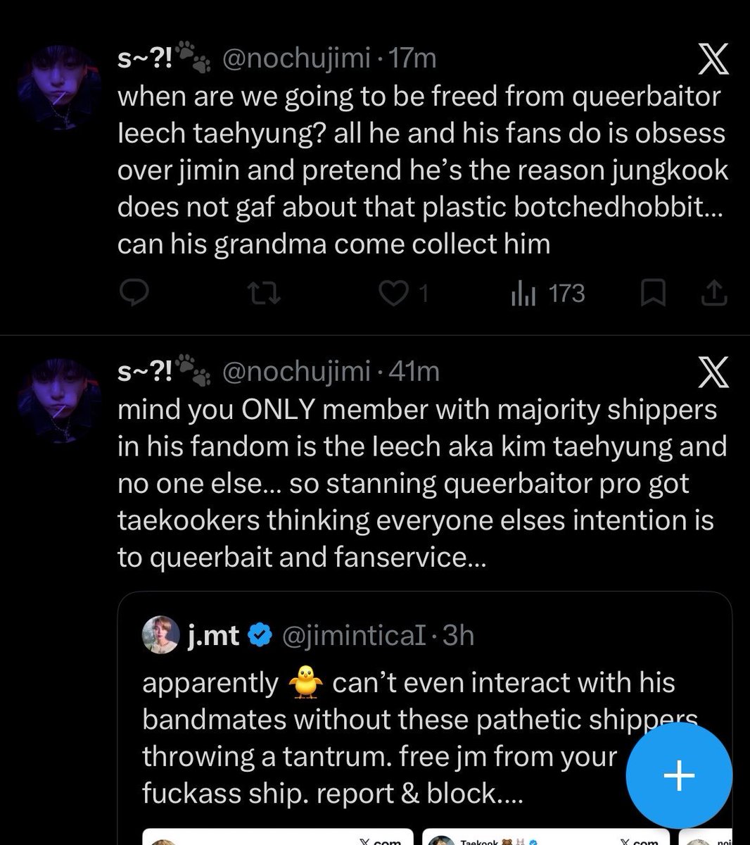 BlueAndGreyed's tweet photo. The casual death threats and hate against tae is getting out of hand....are you even human??? Just for a ship you wish someone death? https://t.co/Y1KLwakOPV