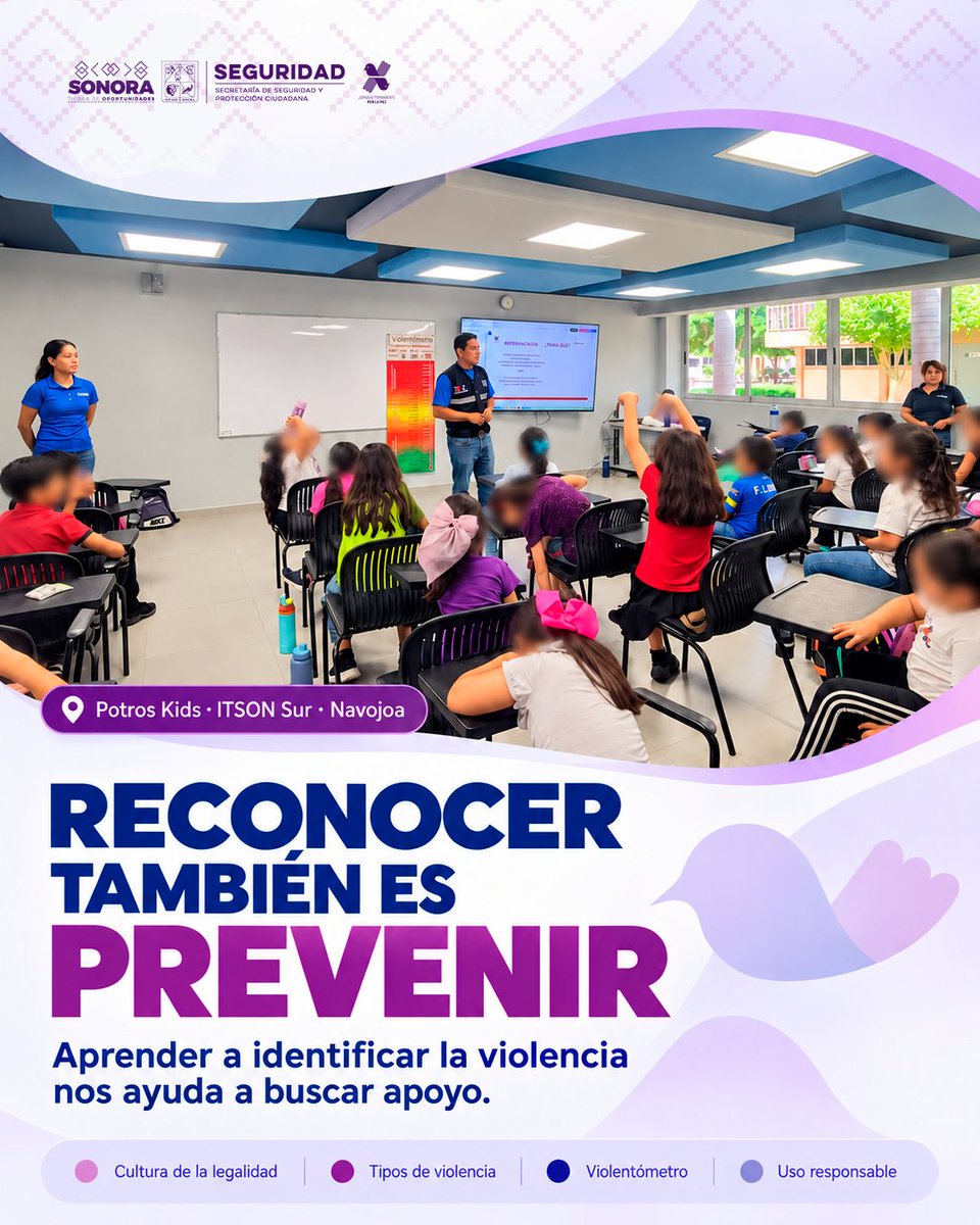 SonoraSeguridad's tweet photo. Reconocer la violencia también es aprender a prevenirla.

En #Navojoa, niñas y niños de Potros Kids participaron en actividades sobre cultura de la legalidad, tipos de violencia y uso responsable del 9-1-1.

#SSPCSonora https://t.co/EVkE4EGLVF