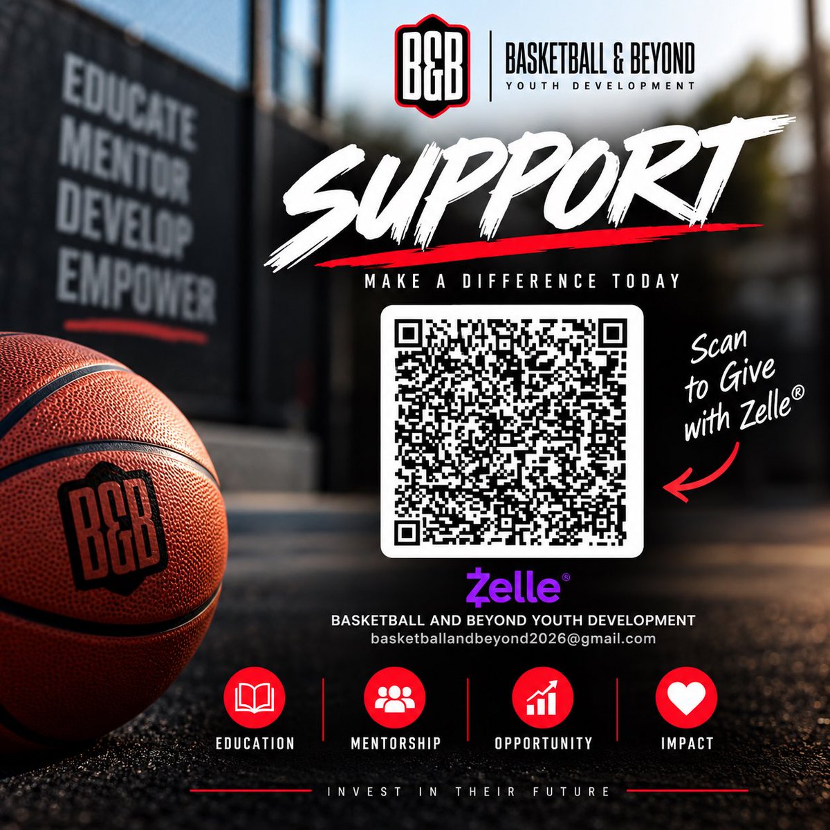 bballnbeyond's tweet photo. 🏀 Your support. Their future.

Help Basketball &amp; Beyond Youth Development create opportunities for student-athletes through education, mentorship, development &amp; exposure. 🎓❤️

💜 Donate via Zelle:
Basketballandbeyond2026@gmail.com

Every contribution makes an impact. https://t.co/D2rXEQ7GqM