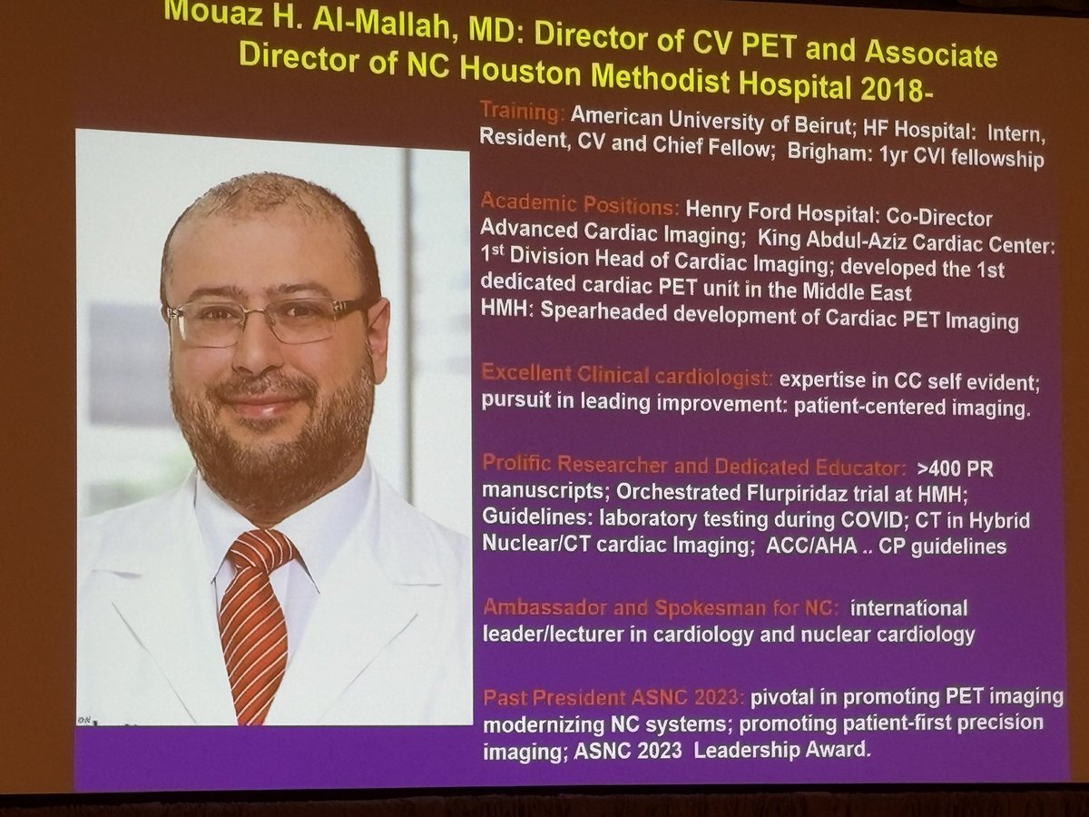 fermerani's tweet photo. 🎙️ Kicking off #ASNC2026 with the Mario Verani Memorial Lecture, presented by @almallahmo 

A fascinating journey through the future of Nuclear Cardiology—from SPECT & PET to CCTA, photon-counting CT, new tracers and AI. 🫀🔬

The future is multimodality, precision & patient-centered imaging!

@MyASNC #CVNuc #ThinkPET
