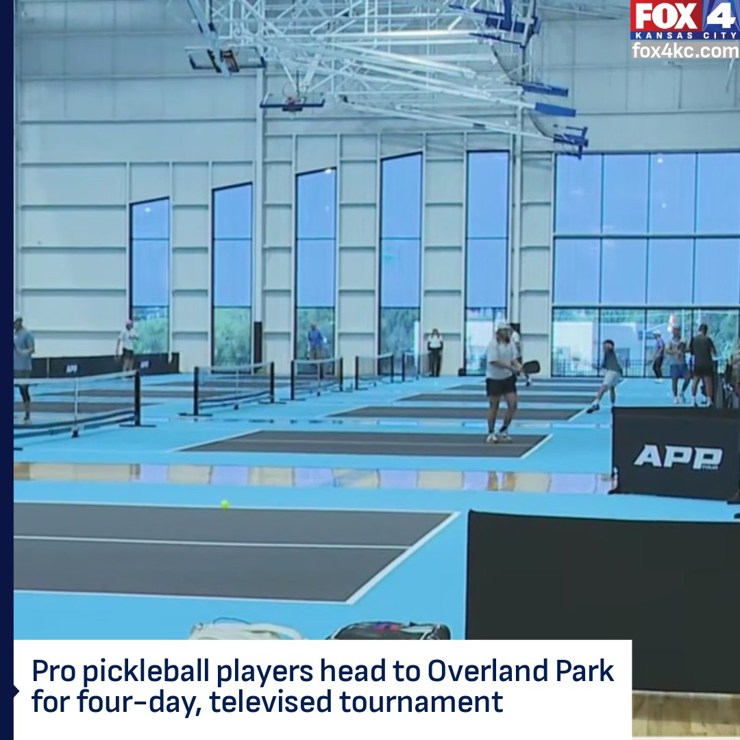 fox4kc's tweet photo. Professional pickleball players arrive in Kansas City for the APP Overland Park Open starting Thursday at AdventHealth Sports Park. 
https://t.co/wxPrkUajUx https://t.co/XrPtznPwCj