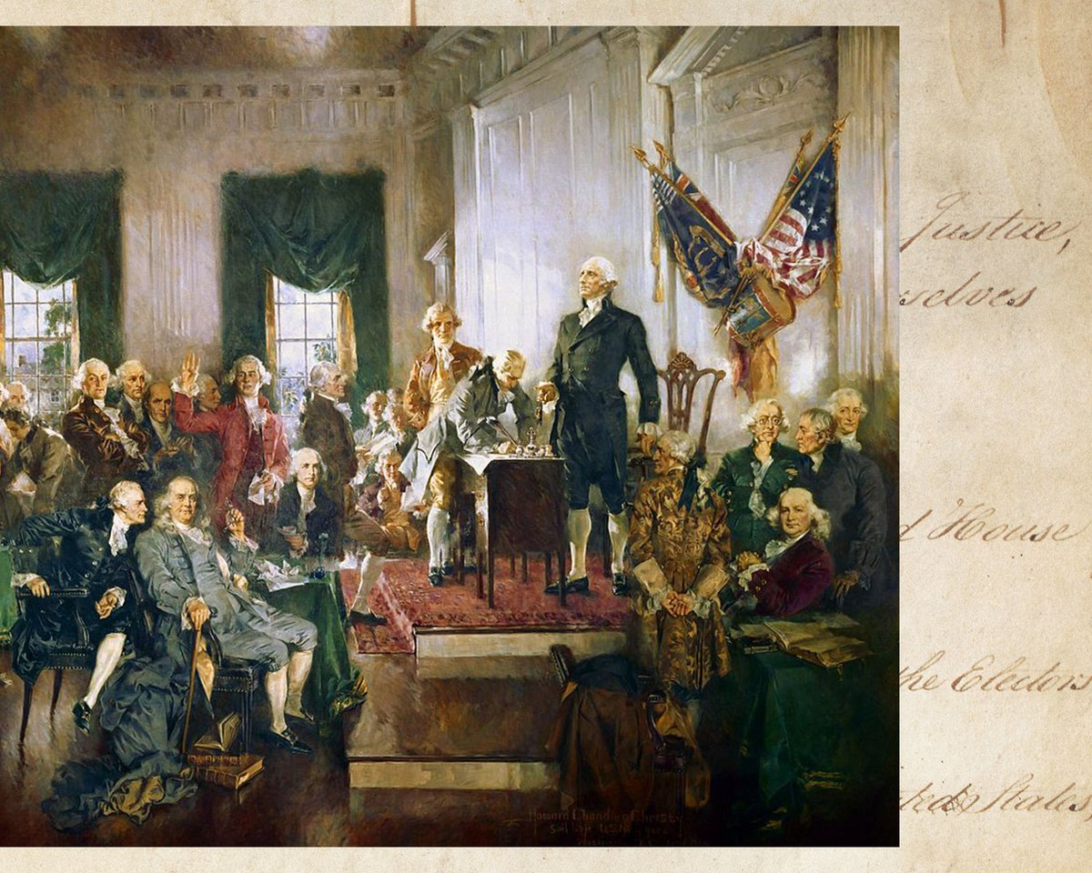 MountVernon's tweet photo. On September 17, 1787, the Constitution as we know it was born. 

George Washington’s commanding presence played an important role in achieving this outcome. During the spring and sweltering summer of 1787, he provided guidance for 55 state delegates who gathered in Philadelphia, Pennsylvania, to fiercely debate the future of the United States. 

There was no blueprint for this monumental undertaking, but it ultimately produced one of the world's greatest political documents, the United States Constitution.

James Monroe summarized it best when, in a letter to Thomas Jefferson, wrote “Be assured, [Washington’s] influence carried the government.” Learn more about Washington's role: https://t.co/U27NWNjIAL