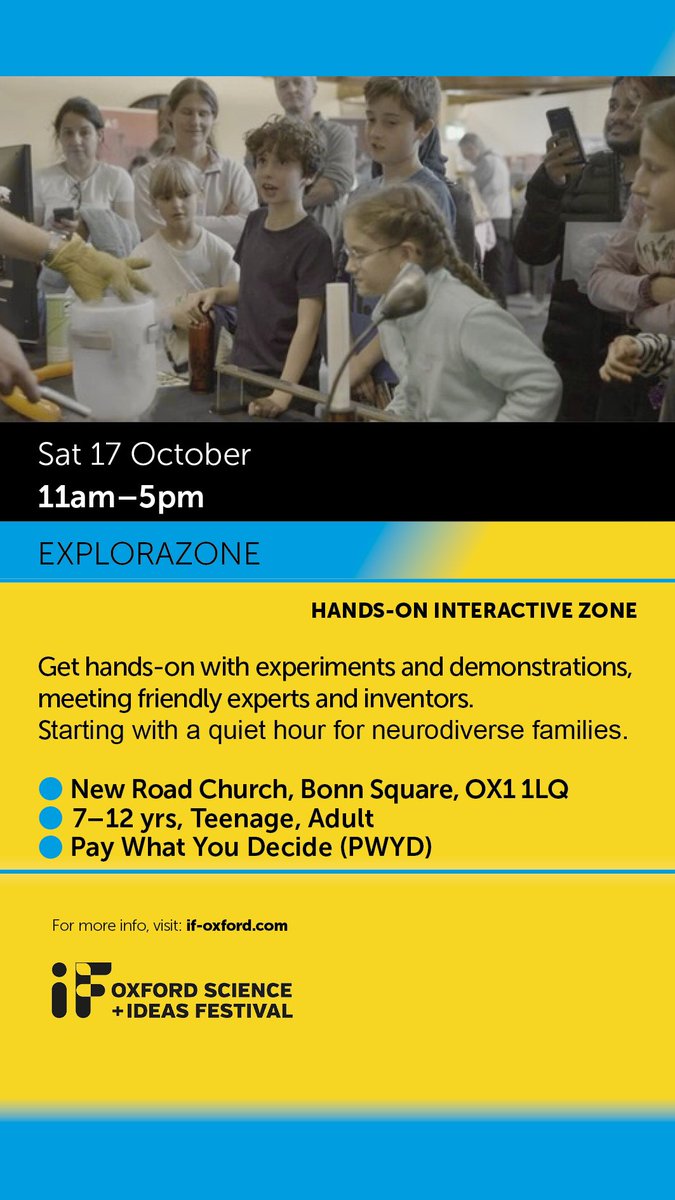 Oxford_IF's tweet photo. Colour &amp; chemistry events for you
🔬 Grind rock for copper &amp; make real silver at Rose Hill; 20 Oct
🎨 Examine glass chemistry at Modern Art Oxford; 22 Oct
✨ EXPLORAZONE's day of science; 17 Oct
🔥 Enamel a pendant at Lucia Goldsmiths; 19 &amp; 26 Oct
tickets: https://t.co/nbSIhhqb9d https://t.co/DMGYv2trhJ