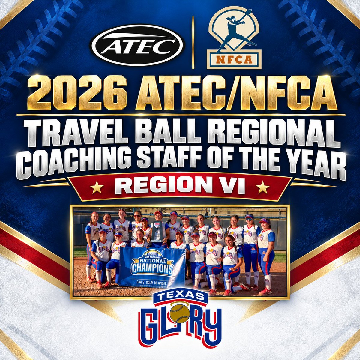 TexasGlory's tweet photo. Texas Glory named 2026 ATEC/NFCA Travel Ball Region VI Coaching Staff of the Year - 
https://t.co/vzFZfo5T5T

#fastpitch #coaching #travelball #nfca #atec
@eastonfastpitch @sqairz @ripitsports @bsnsports @pitchcom_sports @gmsportsmedia1 @usasoftballdfw @linedsoftball https://t.co/WZ9XMbFz1H