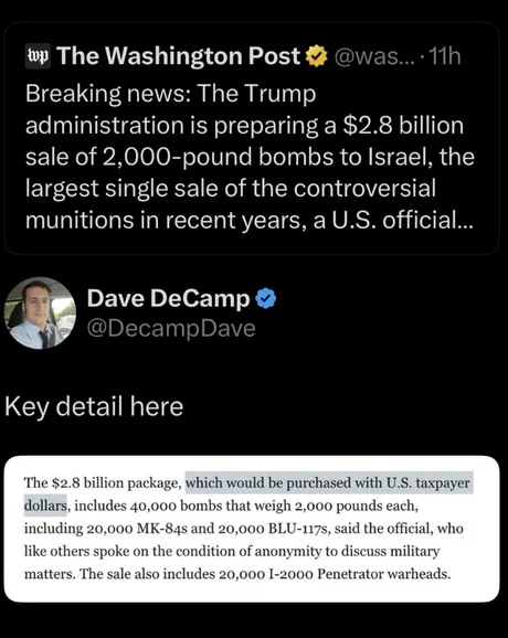 martinkolecks's tweet photo. If it's paid with US taxpayers money and it goes to Israel, then it is a gift, not a sale.
A US taxpayers gift, they get to finance Israel instead of their own healthcare.
LMAO https://t.co/86iqTrB2qX