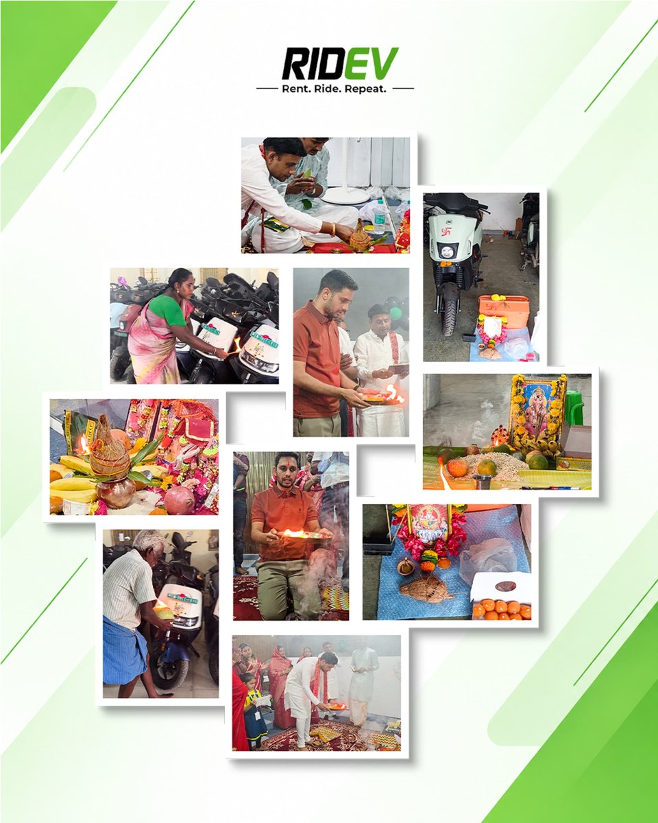 RIDEVOfficial's tweet photo. One festival. Multiple cities. Many traditions. One RIDEV. ⚡🛠️

This Vishwakarma Puja, our hubs came together to celebrate in their own unique ways.

Happy Vishwakarma Puja! 💚⚡

#RIDEV #VishwakarmaPuja #EVIndia https://t.co/LH05Ppzeg3