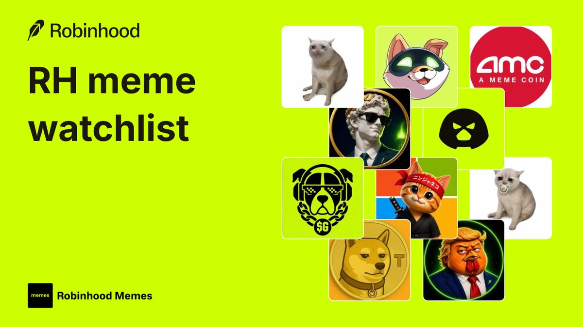 MemesRobinhood's tweet photo. RH meme watchlist 

▫️ $CASHCAT — still the face
▫️ $AI — stock-meme lead
▫️ $MEME — AMC tape
▫️ $BONER — HIMS pair still rotating
▫️ $JUGGERNAUT — listing heat
▫️ $GOOD — hood loyalty play
▫️ $NINJACAT — memestock utility
▫️ $BABYCASHCAT — baby of the cat
▫️ $TAKO — new board
▫️ $CHUMP — still on the list

what’s in your bag this week? 👇