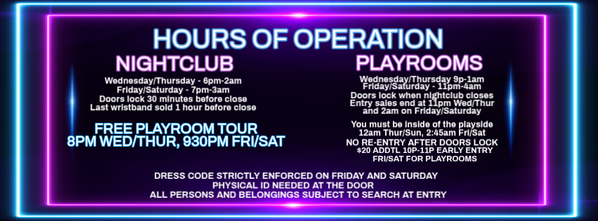 EyzWideShut_0's tweet photo. Update Hours! #tampa #tampabay #tampabayevents #florida #fl #swinger #lifestyle https://t.co/XdyF1VJhc7