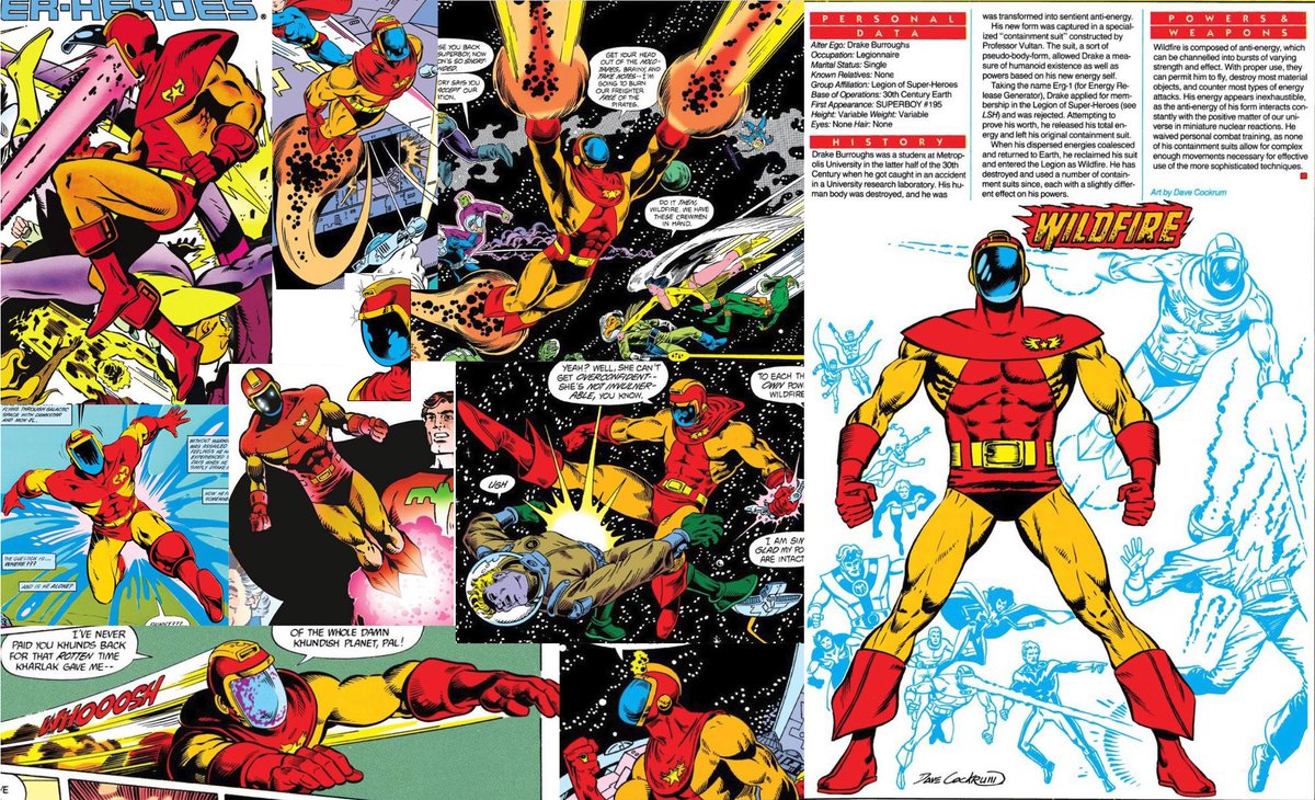 LegionReference's tweet photo. Wildfire aka Drake Burroughs is a member of the Legion of Super-Heroes who is a being made up of anti-energy contained in a suit. He mostly uses his powers for flight and energy blasts. This containment suit debuted in 1983.
https://t.co/0V3Gf4z2Jm https://t.co/Eu0Ir1c70r