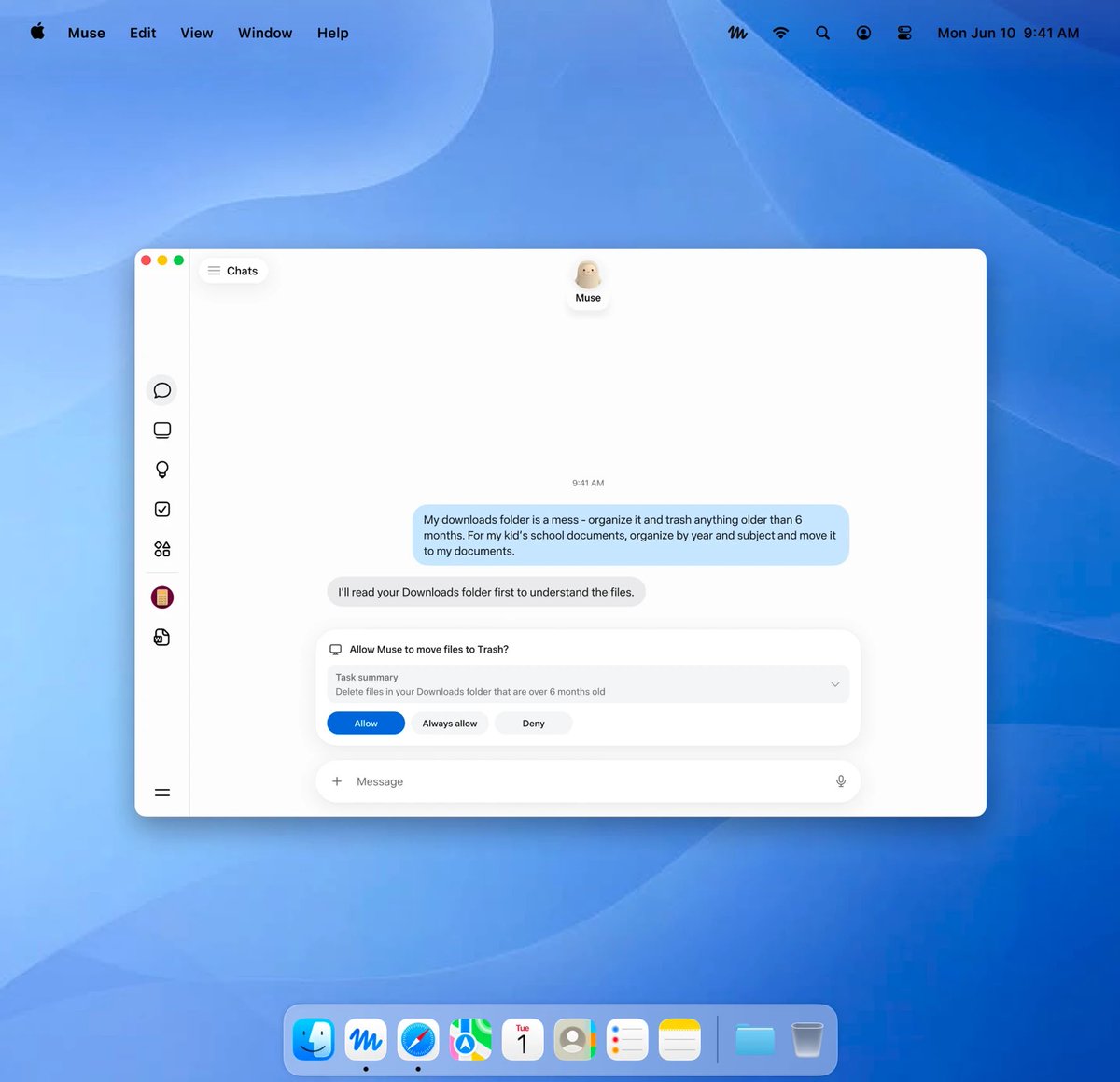 testingcatalog's tweet photo. META 🔥: A standalone Muse app for macOS is now available (still US only).

Muse for Mac seems to have Computer Use functionality from the start! 

> “Your personal agent can get things done for you directly on your computer (all with your explicit permission).”

Testing time! 👀 https://t.co/75IHFV5kNe