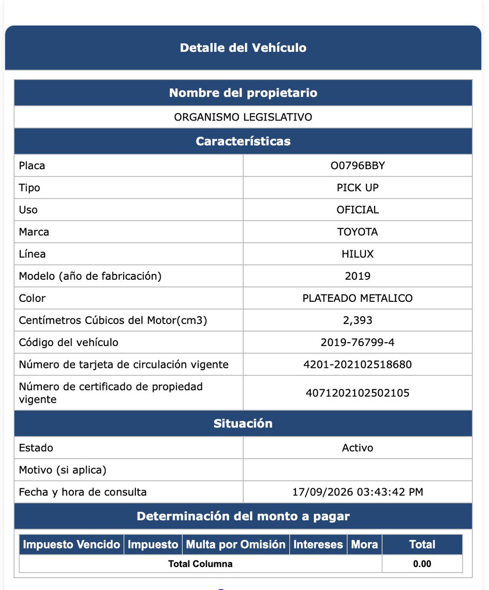 Sonny_Figueroa's tweet photo. El lunes 14 de septiembre trabajadores del @CongresoGuate utilizaron para asuntos personales el carro O-796BBY que es propiedad de esa institución. Lo usaron para transportar sus bicicletas y hacer ciclismo de ruta. Vaya vaya.

Esta fotografía la tomaron personas en el centro comercial Paseo Villa Canales a las 2:28 PM de ese día y posteriormente me las hicieron llegar.

Ese carro está asignado (según documentos oficiales) a la Unidad de Transportes del Congreso de la República que está a cargo de Cristian Alexander Bolaños Mejía, quien debe rendir cuentas.

Así se usa discrecionalmente los recursos del Estado. Ninguna institución tiene control de sus vehículos y acá está un ejemplo de ese descontrol.

De hecho, ese Hilux O-796BBY acaba de recibir un mantenimiento por Q3,450 que fue pagado con fondos públicos (adjunto los documentos) ¿para que luego lo usen trabajadores para temas personales?

Esto es delito y el @MPguatemala debe investigarlo al igual que el propio congreso para dar con el nombre o nombres de las personas del @CongresoGuate que usaron este carro para asuntos personales.

Y si en dado caso el Hilux lo usa o usó un diputado, se debe explicar quién es y por qué tiene un carro asignado para asuntos personales porque ese día en el congreso no se trabajó porque se dieron el día libre.