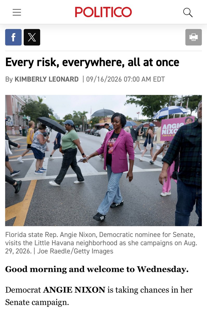 AngieNixon's tweet photo. I’m gonna keep showing up, taking the questions, and talking to folks in every corner of Florida, even when the conversations get uncomfortable. Appreciate @politico for spending some time with us and capturing what this campaign looks like on the ground.

#Angie4FL https://t.co/FJAXgqLhjn