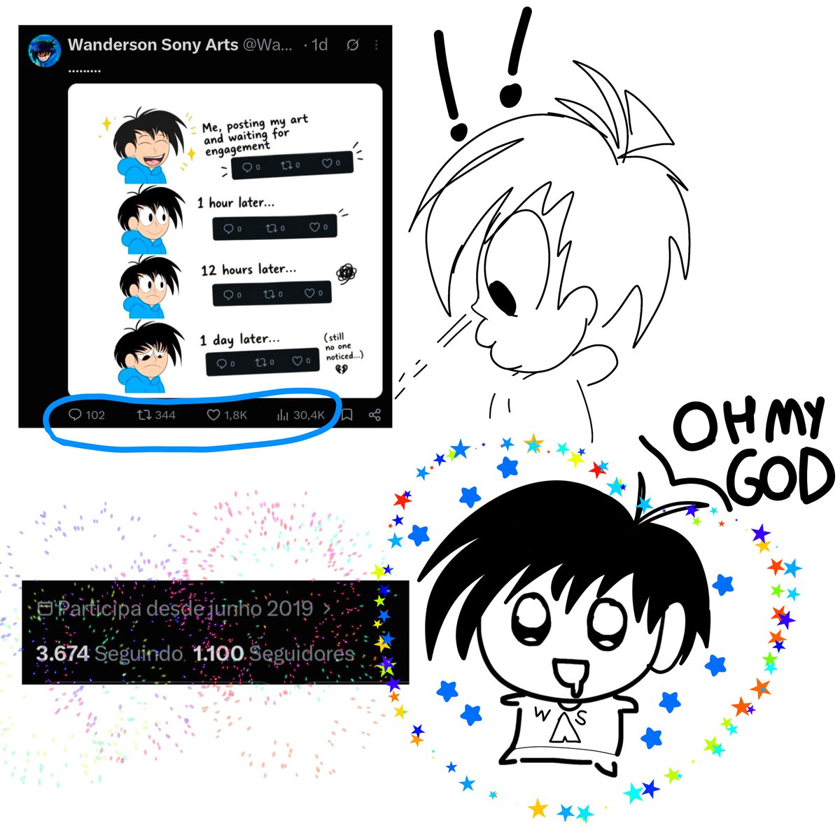 WandersonSonyX3's tweet photo. OH MY GOD 1.1K FOLLOWERS THANK YOU GUYS YOU ARE THE BEST 🤩🥰😊
I'm very happy, very lucky, I'm good.
#SMALLARTIST #BESTARTIST
#Supportart #supporthumanartists
#Humanart #Humanartist #NOAI #notAI https://t.co/sfwh9T1Rqb